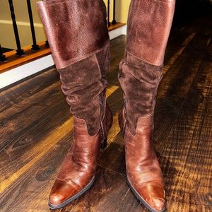Brown leather and suede boots